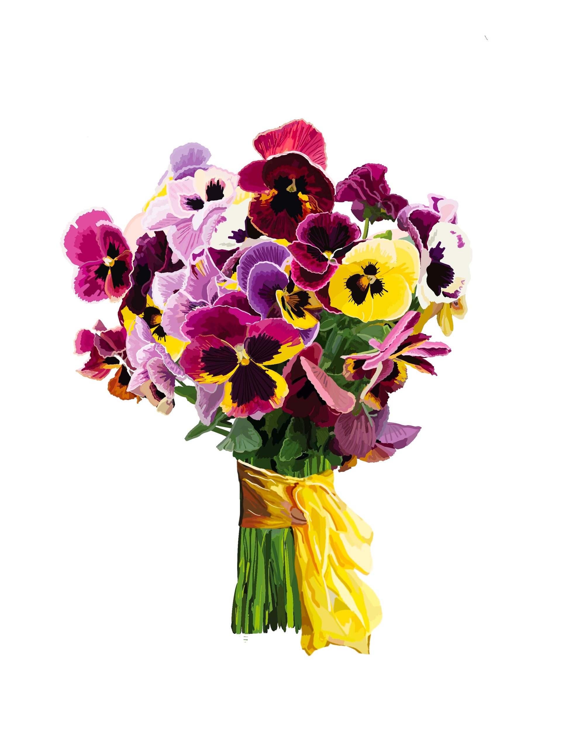 Pansy Pizazz Bouquet Art Print on Black & White